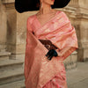 Confounding Peach Soft Banarasi Silk Saree With Imaginative Blouse Piece