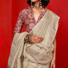 Winsome Beige Soft Banarasi Tissue Silk Saree With Prettiest Blouse Piece