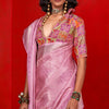 Chatoyant Pink Soft Banarasi Tissue Silk Saree With Opulent Blouse Piece
