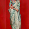 Nemesis Sea Green Soft Banarasi Tissue Silk Saree With Divine Blouse Piece