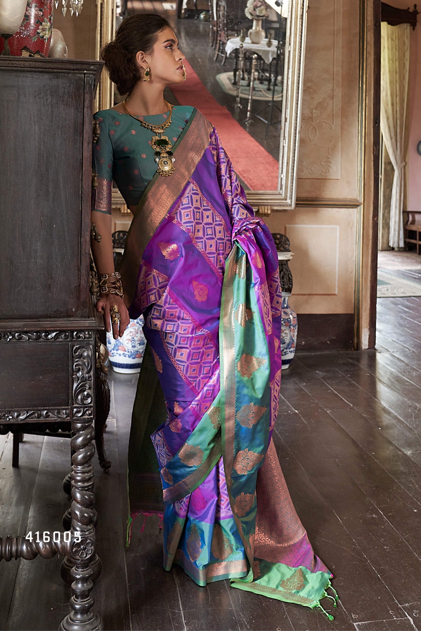 Cynosure Purple Soft Banarasi Silk Saree With Rhapsodic Blouse Piece