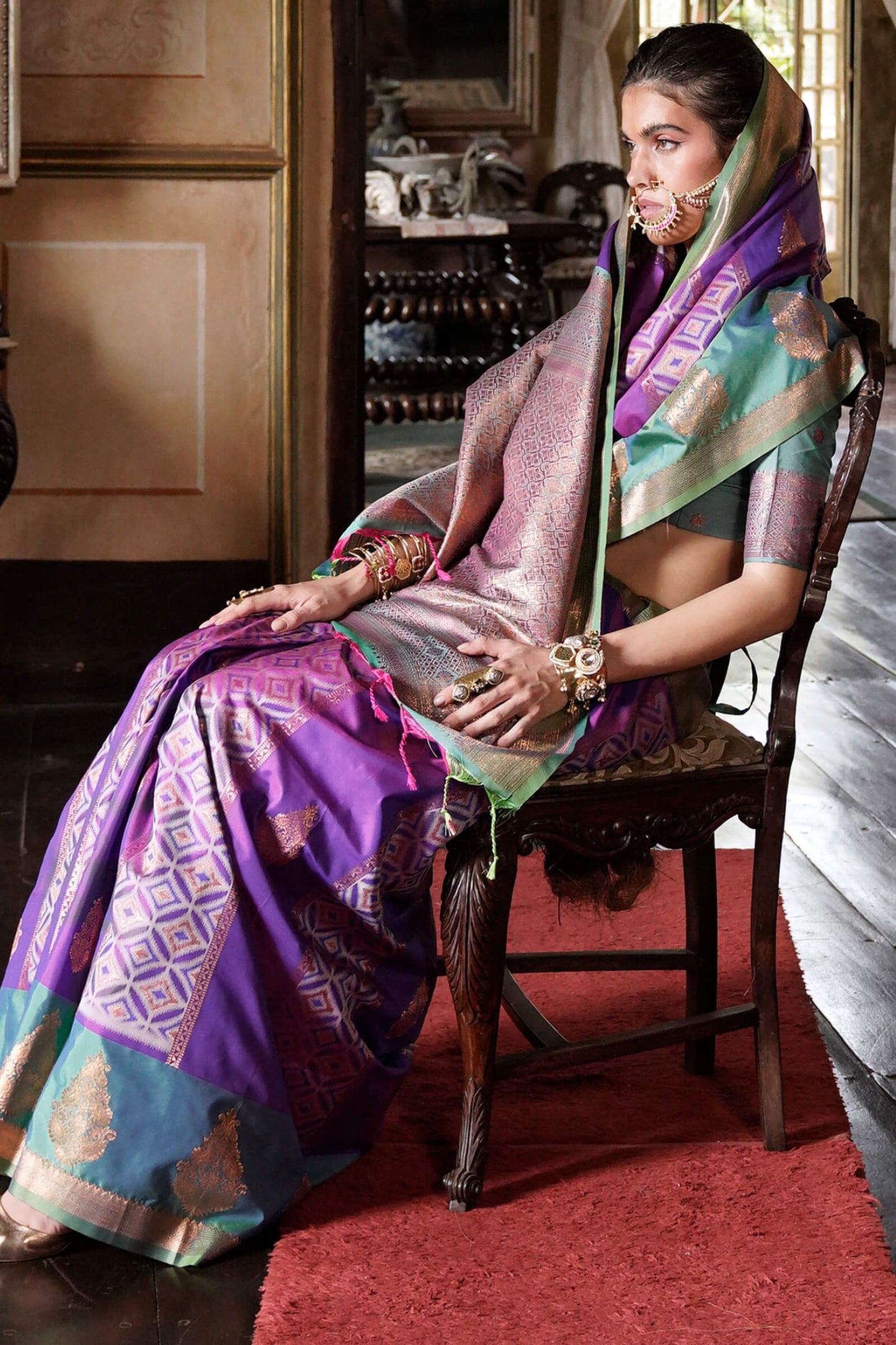 Cynosure Purple Soft Banarasi Silk Saree With Rhapsodic Blouse Piece