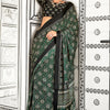 Trendy Green Digital Printed Satin Silk Saree With Stunning Blouse Piece