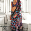 Precious Black Digital Printed Satin Silk Saree With Lovely Blouse Piece