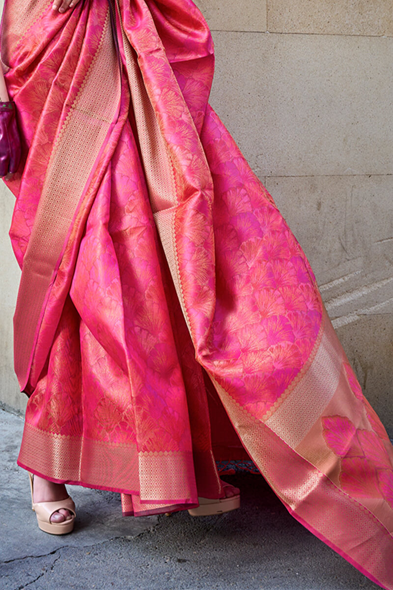 Stylish Dark Pink Organza Silk Saree With Smart Blouse Piece