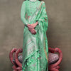Embellished Turquoise Cotton Silk Saree With Tantalizing Blouse Piece