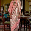 Rhapsodic Peach Kanjivaram Silk Saree With Assemblage Blouse Piece