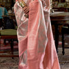 Rhapsodic Peach Kanjivaram Silk Saree With Assemblage Blouse Piece