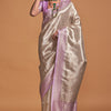 Eloquence Off White and Lavender Kanjivaram Silk Saree With Prettiest Blouse Piece