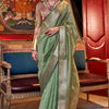 Prettiest Pista Soft Banarasi Silk Saree With Excellent Blouse Piece