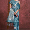 Ethereal Blue Banarasi Satin Silk Saree With Tempting Blouse