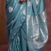 Ethereal Blue Banarasi Satin Silk Saree With Tempting Blouse