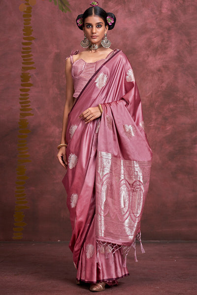 Petrichor Pink Banarasi Satin Silk Saree With Outstanding Blouse