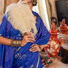 Charming Royal Blue Banarasi Satin Silk Saree With Adorning Blouse