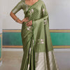 Dulcet Green Banarasi Satin Silk Saree With Felicitous Blouse
