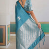 Effulgent Firozi Banarasi Satin Silk Saree With Enamoring Blouse