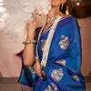 Adorable Blue Banarasi Satin Silk Saree With Exceptional Blouse