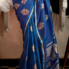 Adorable Blue Banarasi Satin Silk Saree With Exceptional Blouse