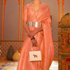 Ideal Peach Kanjivaram Silk Saree With Conflate Blouse Piece