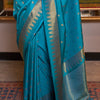Seraglio Firozi Soft Banarasi Silk Saree With Palimpsest Blouse Piece
