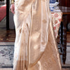 Most Stunning Beige Soft Banarasi Silk Saree With Excellent Blouse Piece