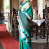 Scintillating Rama Soft Banarasi Silk Saree With Eloquence Blouse Piece