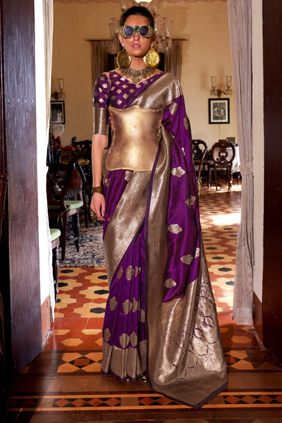 Sumptuous Purple Soft Banarasi Silk Saree With Designer Blouse Piece