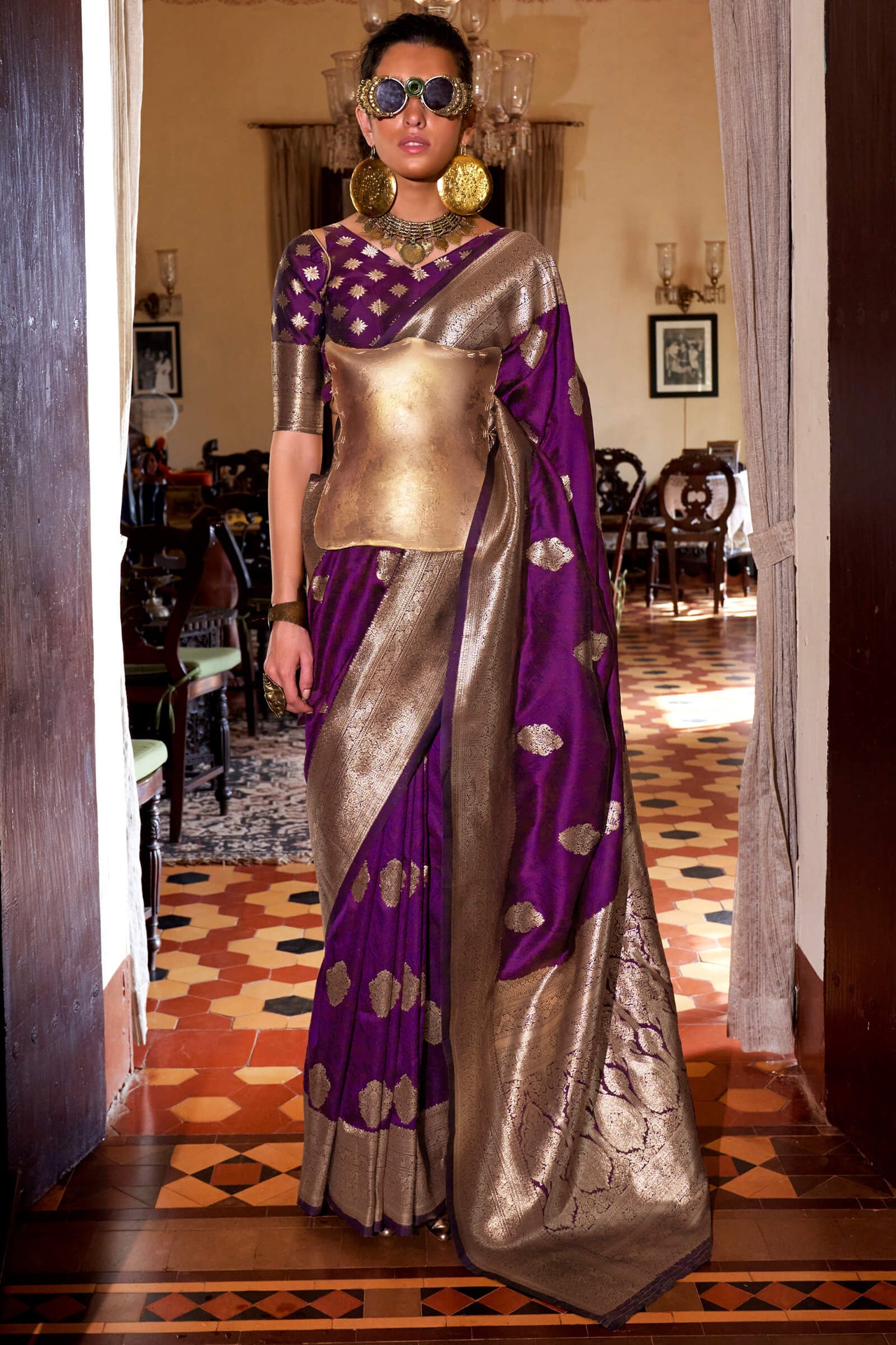 Sumptuous Purple Soft Banarasi Silk Saree With Designer Blouse Piece