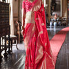 Glittering Dark Pink Soft Banarasi Silk Saree With Elision Blouse Piece