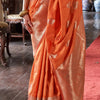 Pleasurable Orange Soft Banarasi Silk Saree With Nebula Blouse Piece