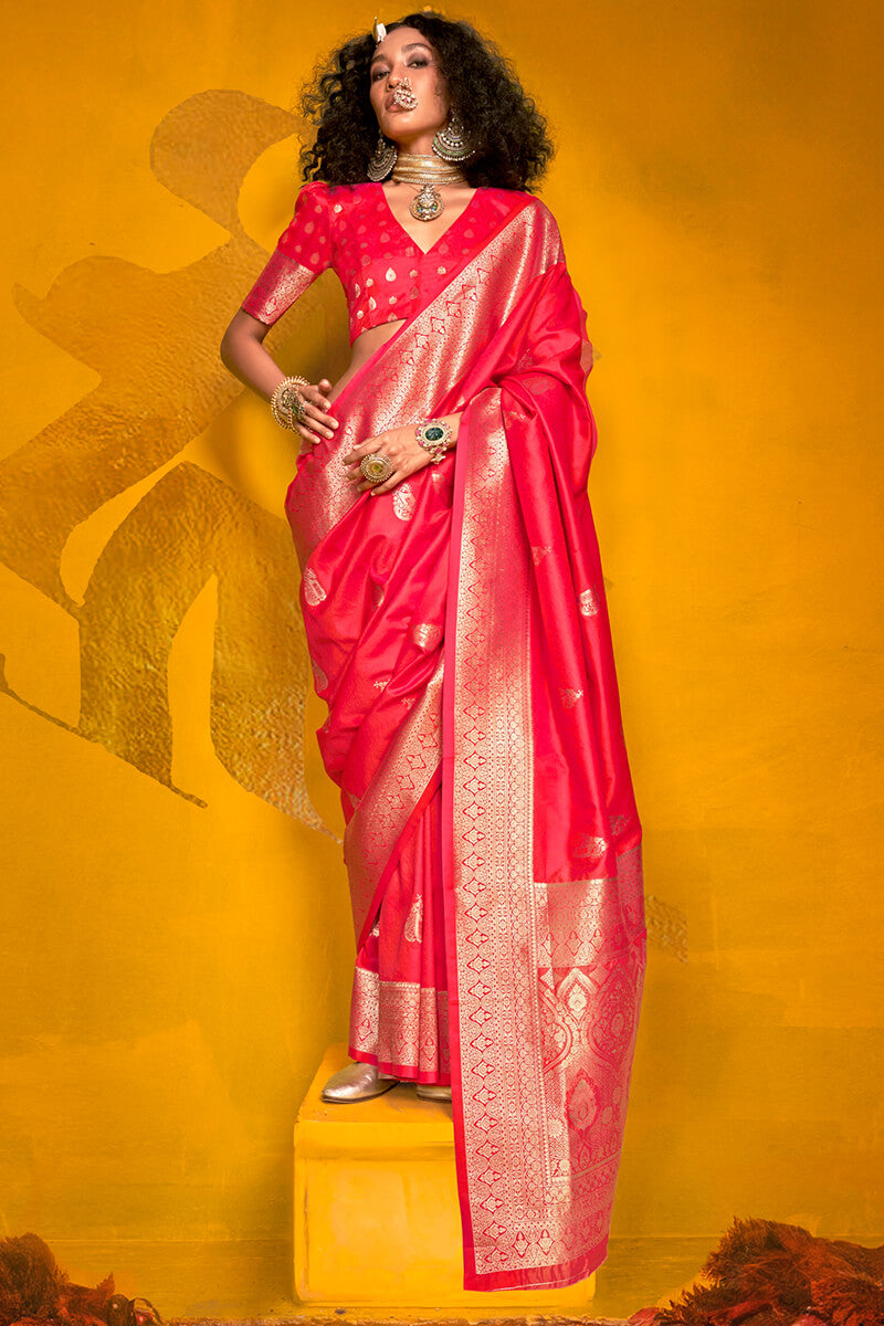 Devastating Dark Pink Soft Banarasi Silk Saree With Scrumptious Blouse Piece