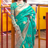 Prominent Turquoise Soft Banarasi Silk Saree With Desirable Blouse Piece