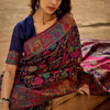 Invaluable Navy Blue Pashmina Saree With Intricate Blouse Piece