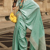 Attractive Sea Green Soft Banarasi Silk Saree With Whimsical Blouse Piece
