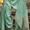 Attractive Sea Green Soft Banarasi Silk Saree With Whimsical Blouse Piece