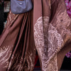Stunning Brown Digital Printed Satin Silk Saree With Extraordinary Blouse Piece