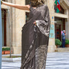 Stylish Dark Brown Digital Printed Satin Silk Saree With Staring Blouse Piece