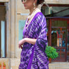 Majestic Royal Purple Digital Printed Satin Silk Saree With Imaginative Blouse Piece