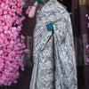 Engaging Grey Digital Printed Satin Silk Saree With Magnetic Blouse Piece