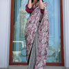 Nemesis Wine and Grey Digital Printed Satin Silk Saree With Elision Blouse Piece
