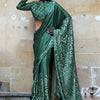 Conflate Dark Green Digital Printed Satin Silk Saree With Angelic Blouse Piece