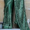 Conflate Dark Green Digital Printed Satin Silk Saree With Angelic Blouse Piece