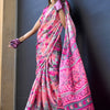 Beautiful Pink Digital Printed Satin Silk Saree With Outstanding Blouse Piece