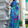 Refreshing Blue Digital Printed Satin Silk Saree With Energetic Blouse Piece
