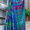 Refreshing Blue Digital Printed Satin Silk Saree With Energetic Blouse Piece