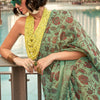 Adorable Green Digital Printed Tissue Silk Saree With Groovy Blouse Piece