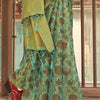 Adorable Green Digital Printed Tissue Silk Saree With Groovy Blouse Piece