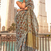 Demanding Grey Digital Printed Tissue Silk Saree With Ravishing Blouse Piece