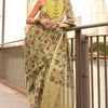 Desirable Mehndi Digital Printed Tissue Silk Saree With Ebullience Blouse Piece