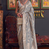 Flameboyant Grey Soft Banarasi Silk Saree With Exquisite Blouse Piece